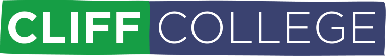 Cliff College logo. Text is in white with 'Cliff' in a green box next to 'College' in a blue box.