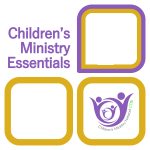Children's Ministry Essentials logo. Text in purple reads 'Children's Ministry Essentials' in the top left quadrant. The top right quadrant is shaped like a speech bubble and the outline is both yellow and purple. The bottom two quadrants have yellow outline of rounded-edged squares. The bottom right quadrant has the Children's Ministry Network logo within the yellow outline.